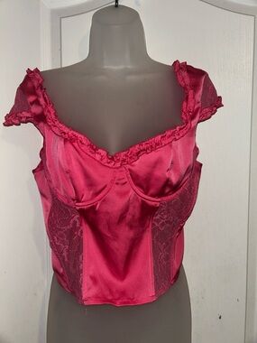 Forever 21 Hot Pink Satin Lace Crop Top